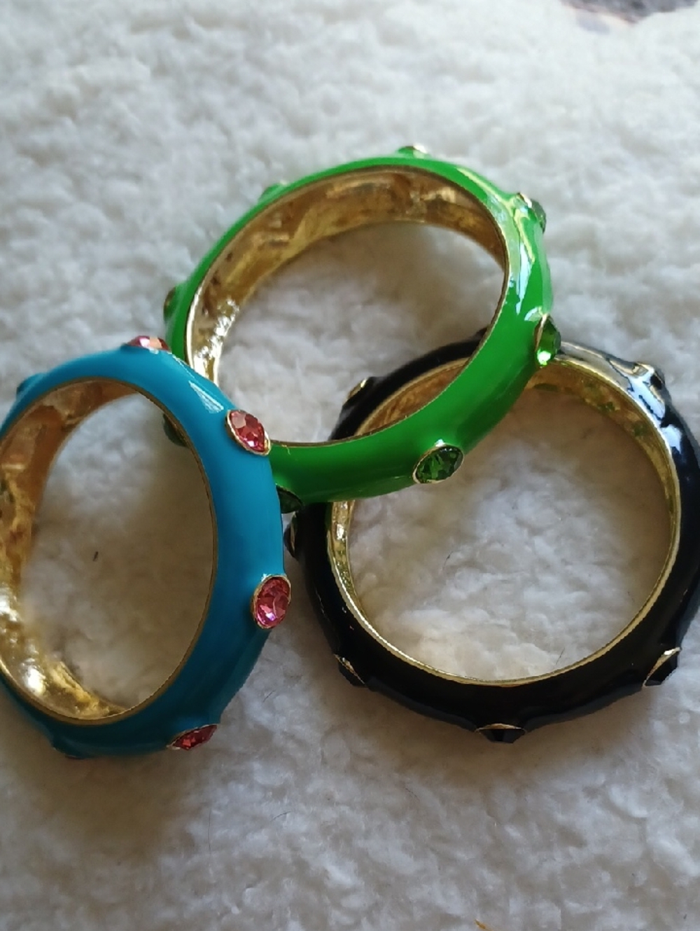 Green, Blue & Black Retro Design Bangles with Crystal Accents - Trio
